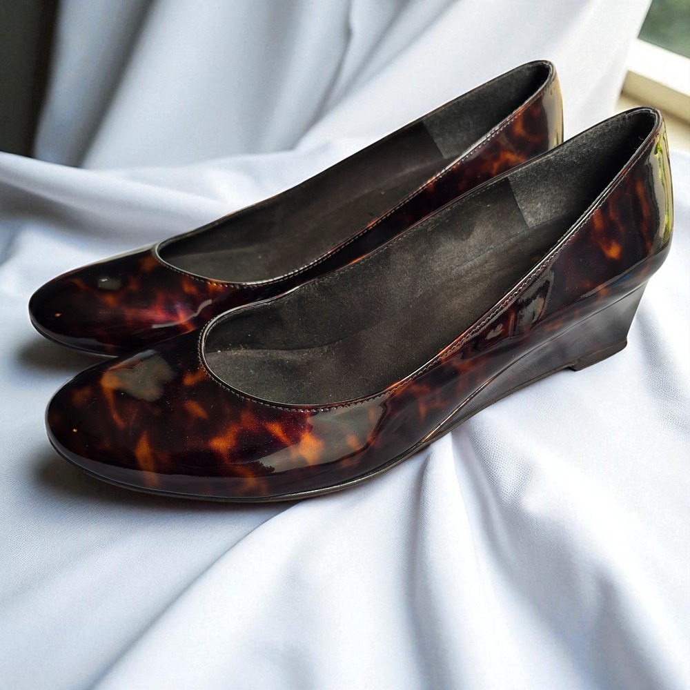 Stuart Weitzman Tortoiseshell Patent Wedge Pumps